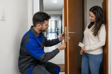 Profissional chaveiro usando ferramentas para abrir uma porta.